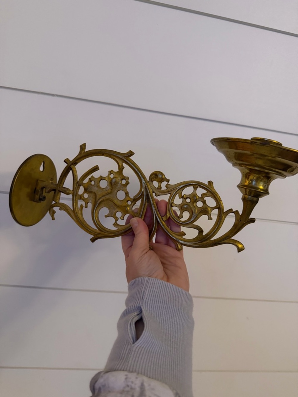 Pair mid century gold Ornate piano Wall Sconces Gold Accent